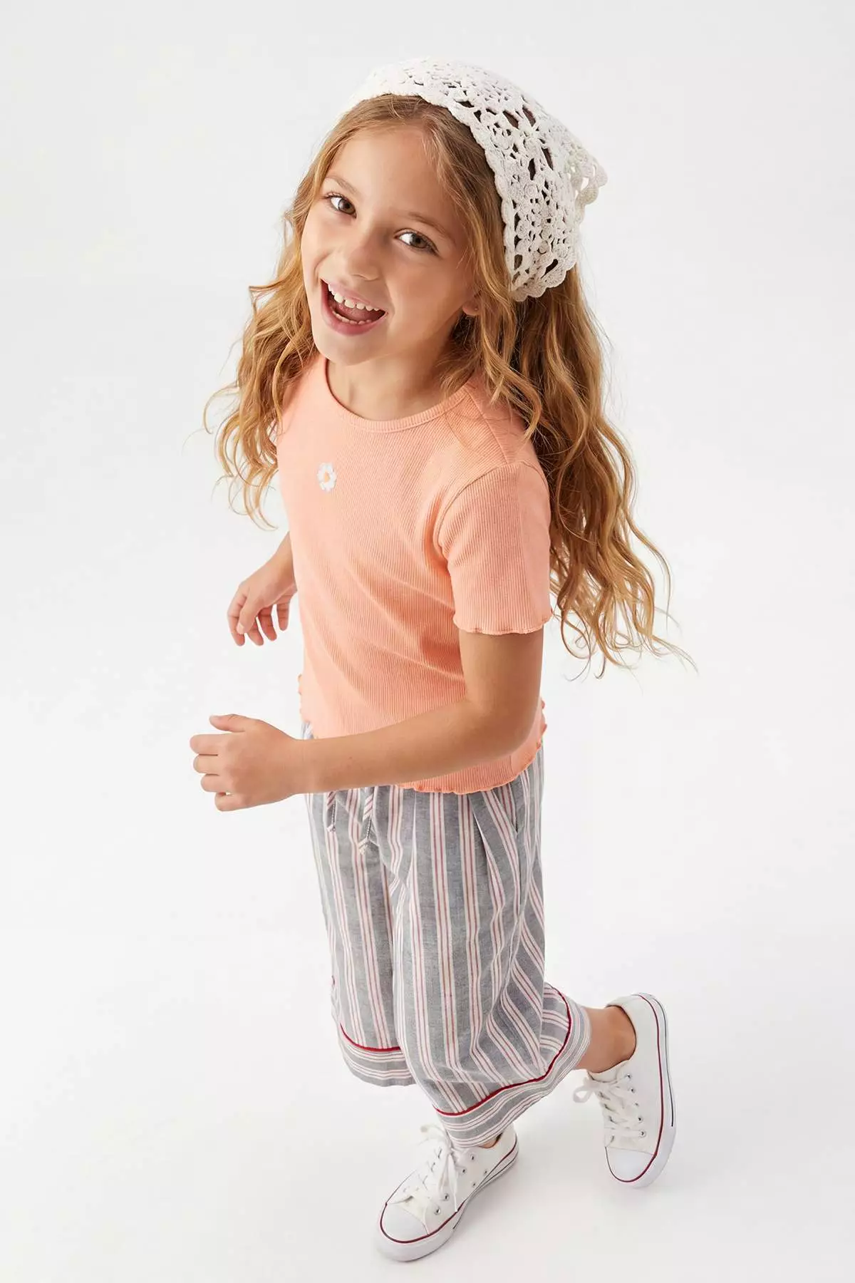 Blue-Orange 2-Pack Girls Cotton Crop Short Sleeve Knitted T-Shirt Tkdss25Ts00027