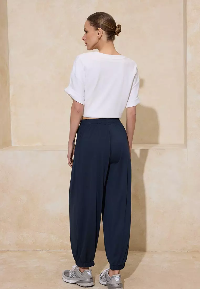 Anthracite Plain Carrot/Shalwar Ruched Regular Waist Piqué Knitted Trousers Twoss26Pl4