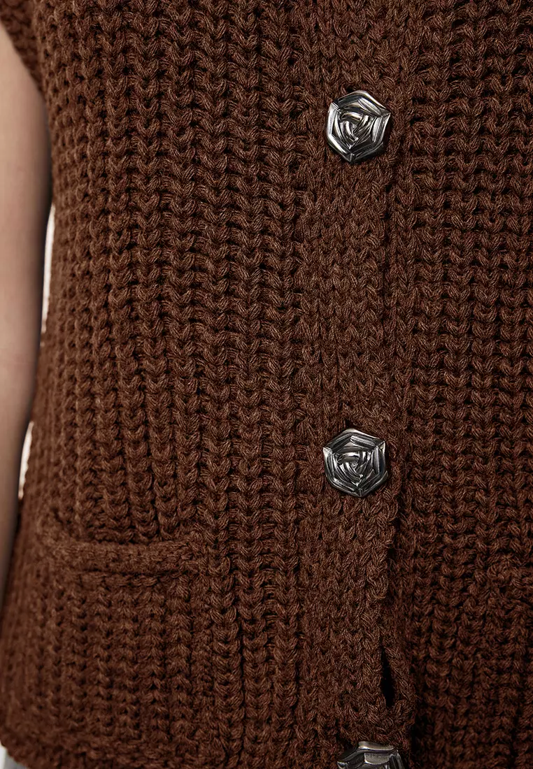 Brown Soft Textured Fitted Vest