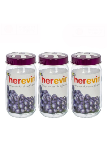 Herevin Herevin 3 Pcs 1000ML Canister Set / Storage Container Set / Jar Set / Kitchen Organizers / Balang Kaca - Green / Purple / Red F849AHL9321471GS_1