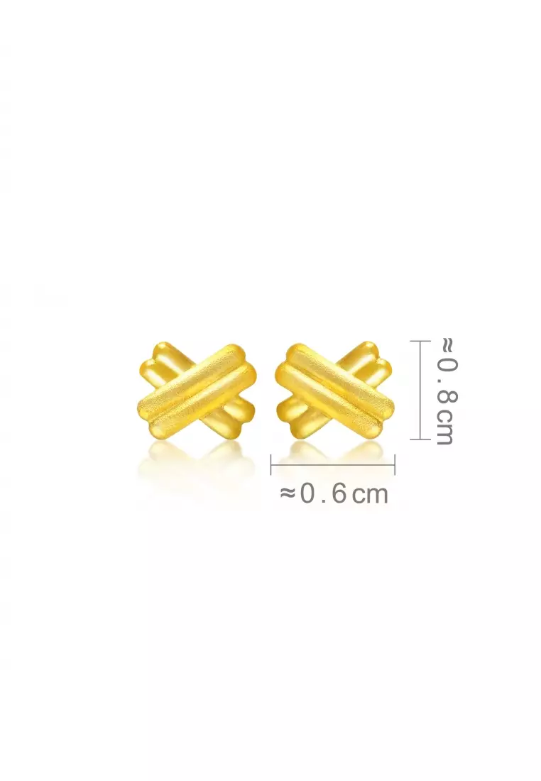 999.9 24K Pure Gold Essence "X" Design Earrings for Women 68705E