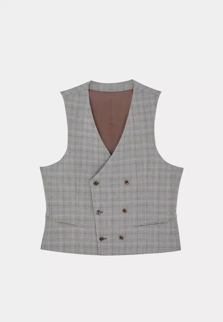 Grey Wales Check Slim Waistcoat