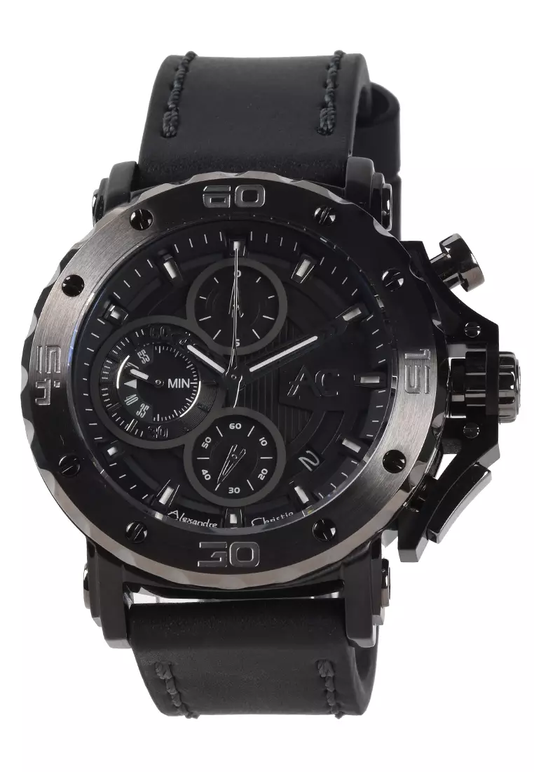 Alexandre Christie Collection - Jam Tangan Pria - Black - Leather Strap - 9205 MCLEPBA