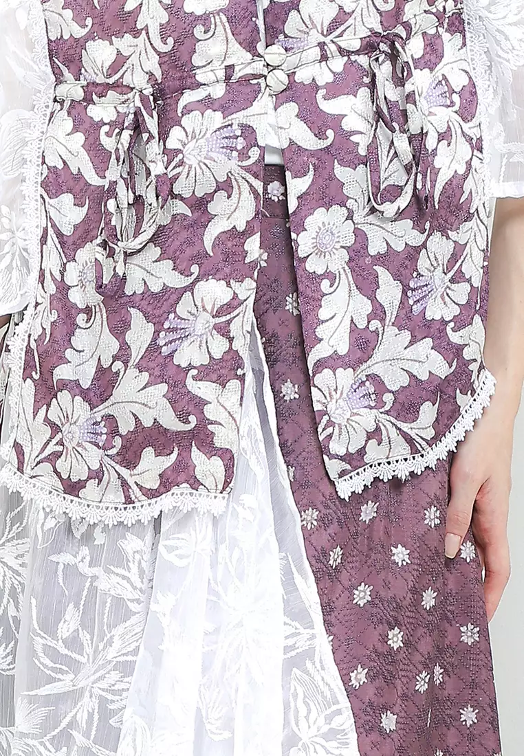 Setelan Batik Cap Atasan Outer Cardigan dan Rok Skirt Wanita Merona Spesial JFW Collection Ameera Mauve