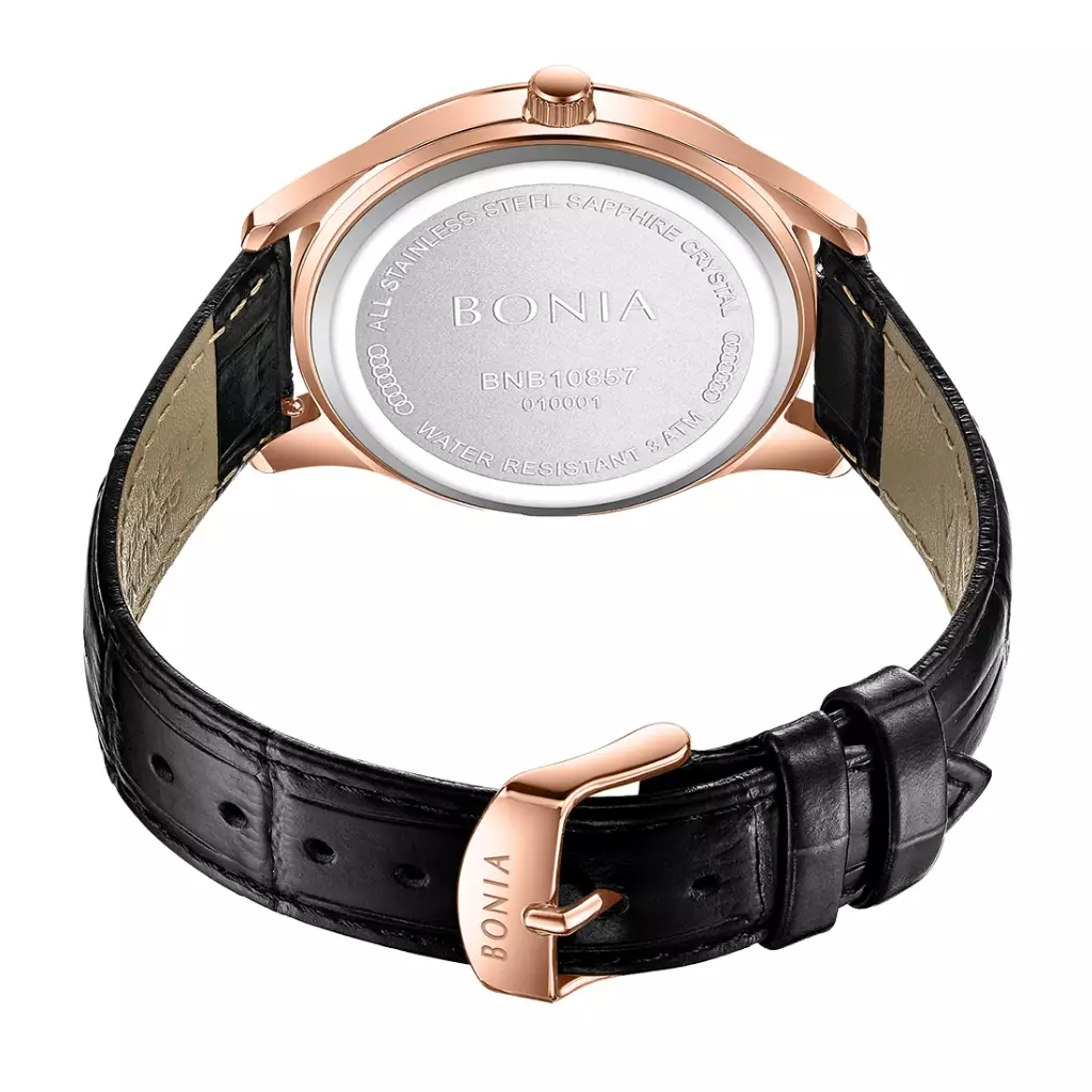 Jam Tangan Pria Bonia Black Dial Leather Strap Analog B10857-1532