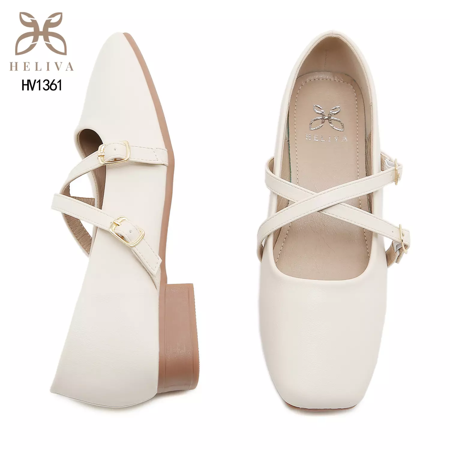Heliva Maelis Square-Toe Heels with Crisscross Strap 3.5cm HV1361