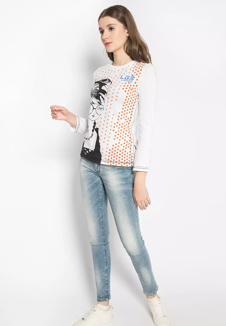 LGS - Kaos Wanita Motif Sablon Warna Putih LTS.555.K909M.019.C-L/S