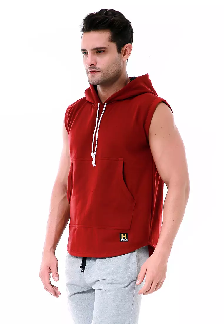 Bobby Atasan Kasual Pria Singlet Hoodie Motif Polos Sweater Tanpa Lengan Material Fleece ORIGINAL - Maroon