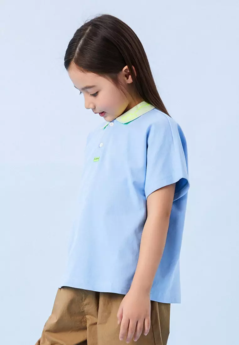 女童短袖T恤撞色翻领半袖polo衫