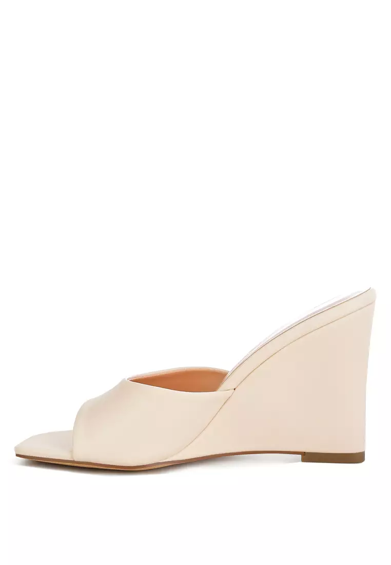 Recycled Faux Leather Wedge Sandals in Beige