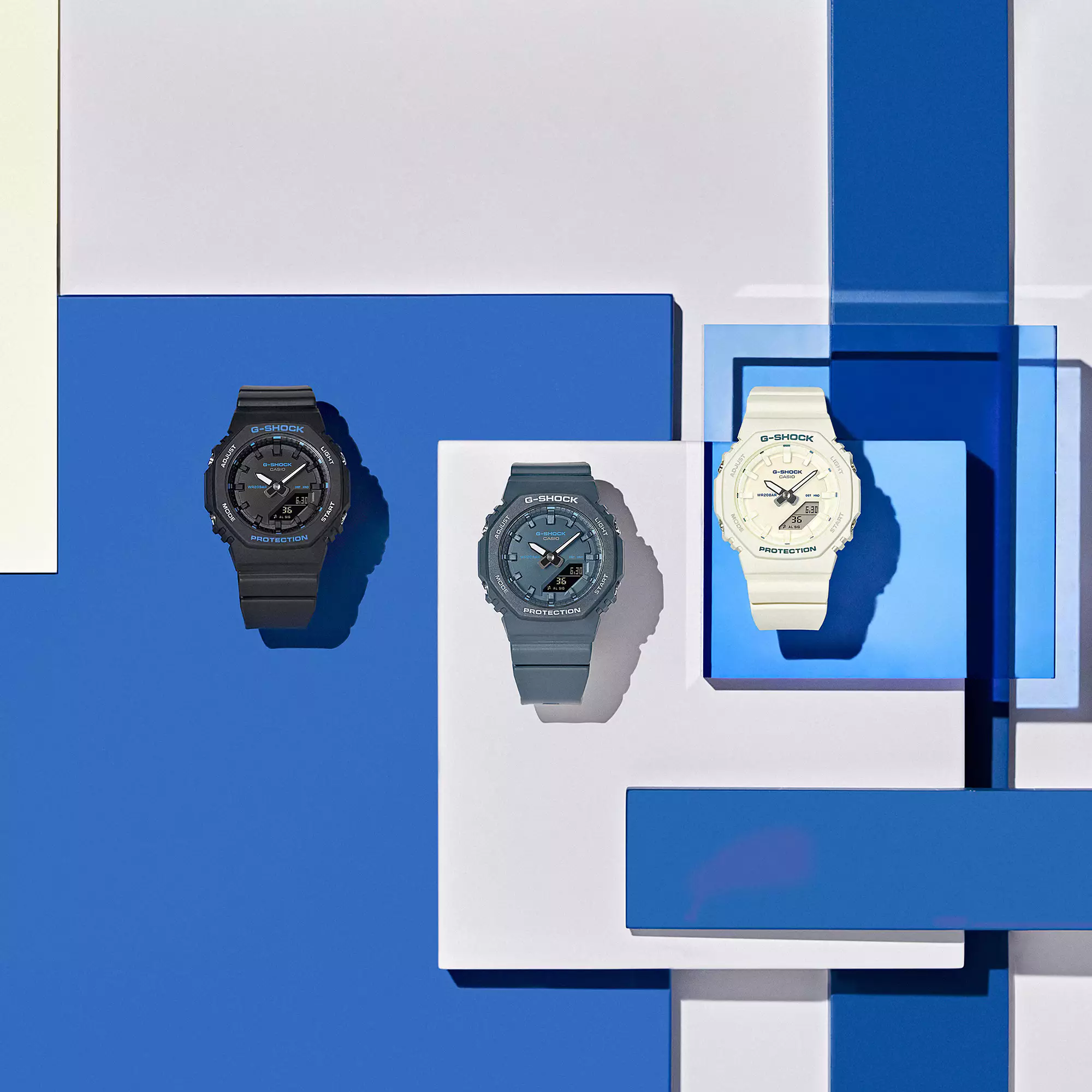Casio G-Shock - Jam Tangan Analog Digital Wanita - Broken White Resin Case & Band - GMA-P2100BA-7A
