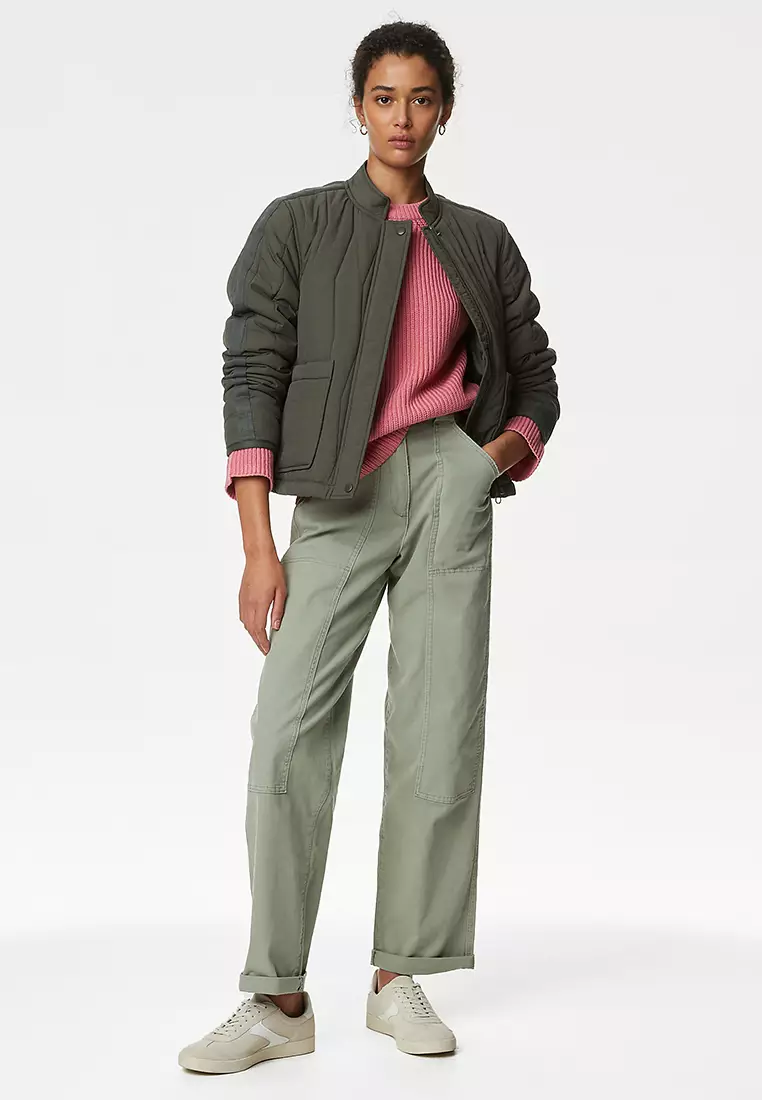Cotton Rich Relaxed Straight Trousers