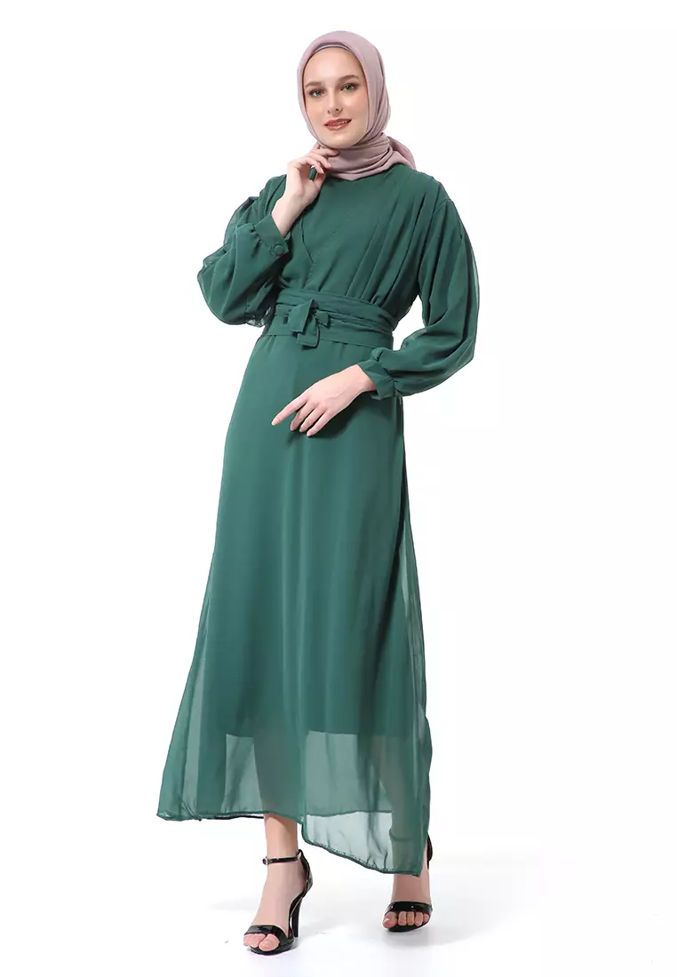 Alika Gamis Dress Long Sleeve Wanita Muslimah High Quality Premium - Green