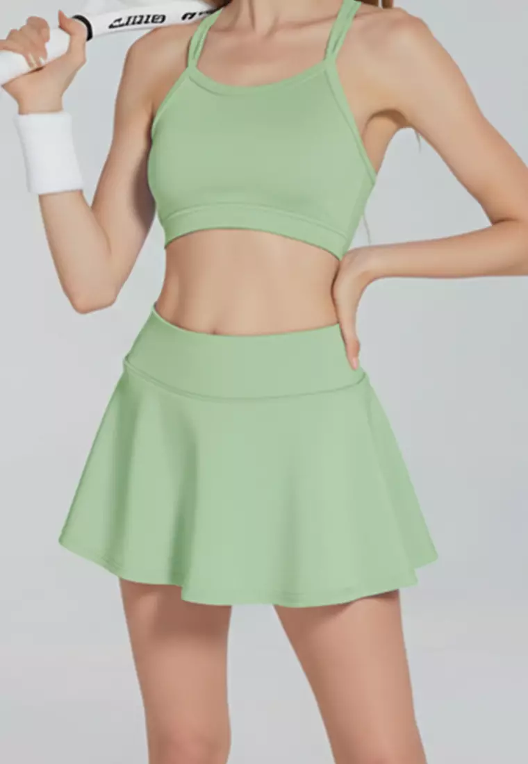 LB132 Rok Padel Tenis Wanita Legging inside Skort ada Kantong TdBolt hijau sage