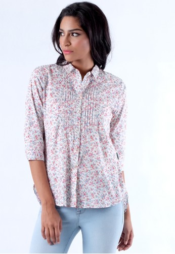 NEENA Red floral shirt with pleats