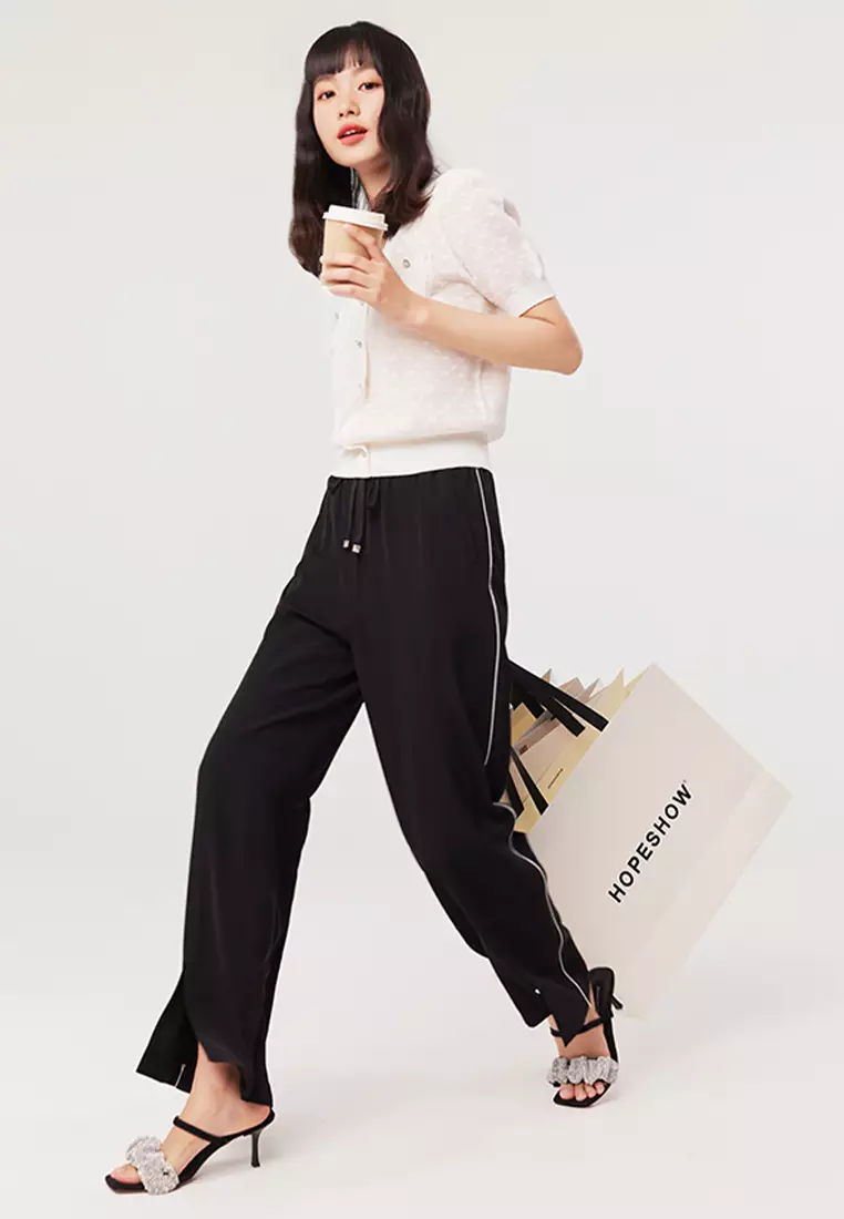 High Wasit Wide Leg Pants with Split Hem