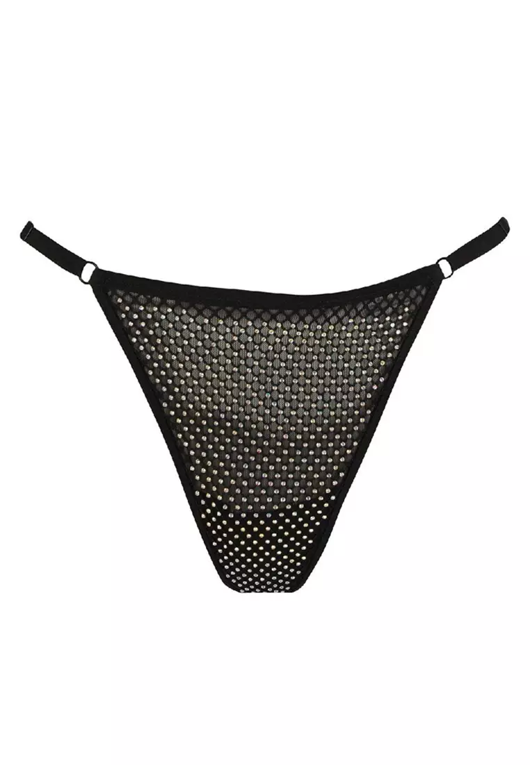 Fall in Love Christmas Themed Glitter Tulle Black Thong
