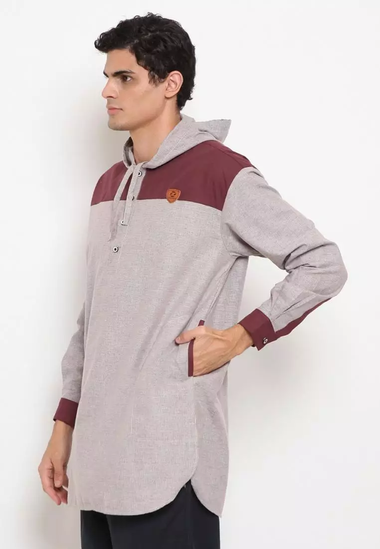 Zayidan Baju Koko Gamis Muslim Pria Zubair Hoodie - Pink