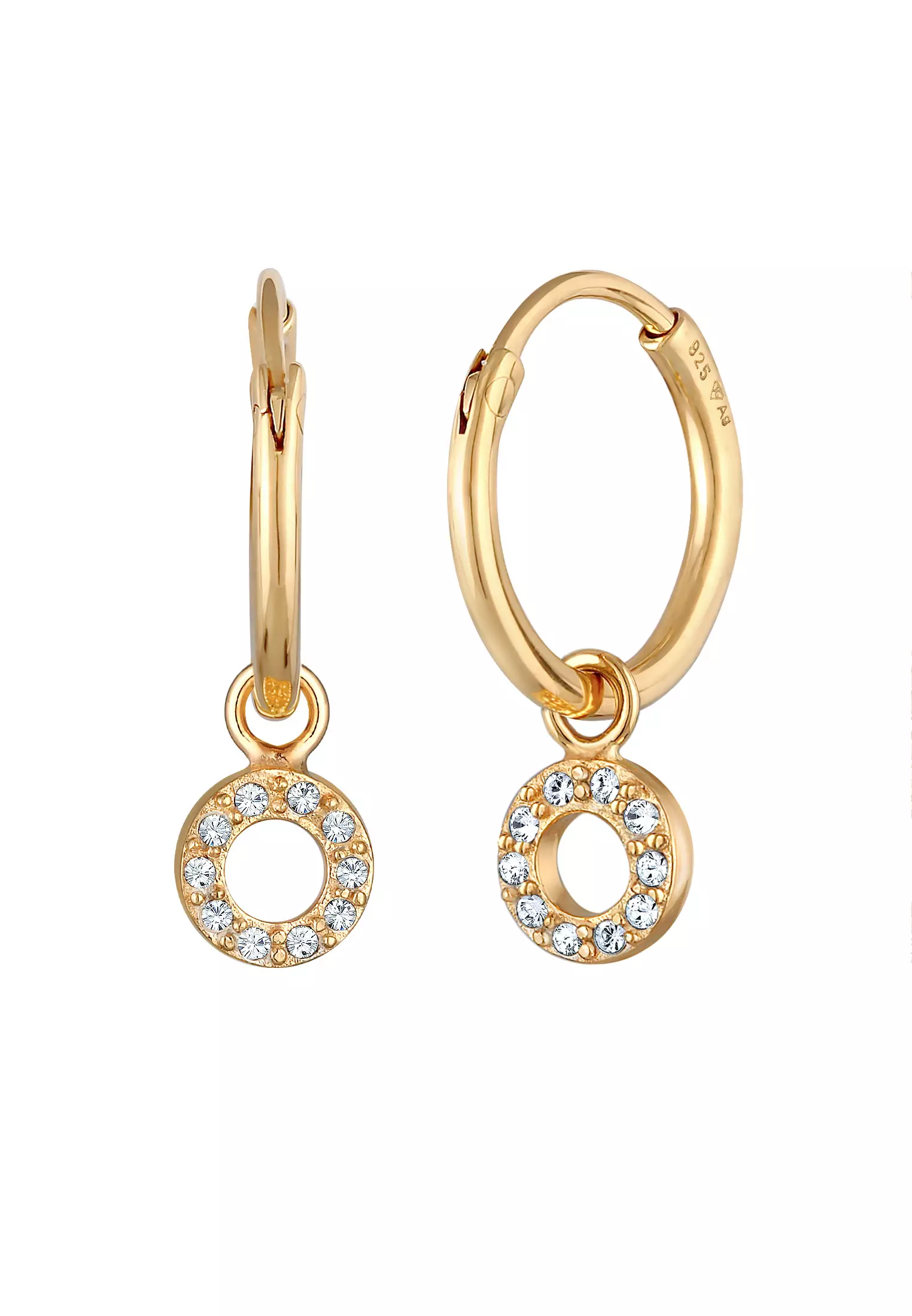 Earrings Creoles Pendant Round Crystals Gold Plated