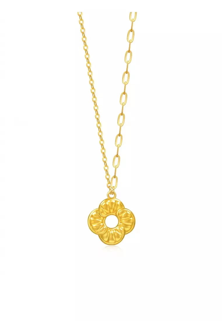 999 24K Solid Gold Auspicious Windmill Dual Sided Wear Dainty Necklace for Women 95573N