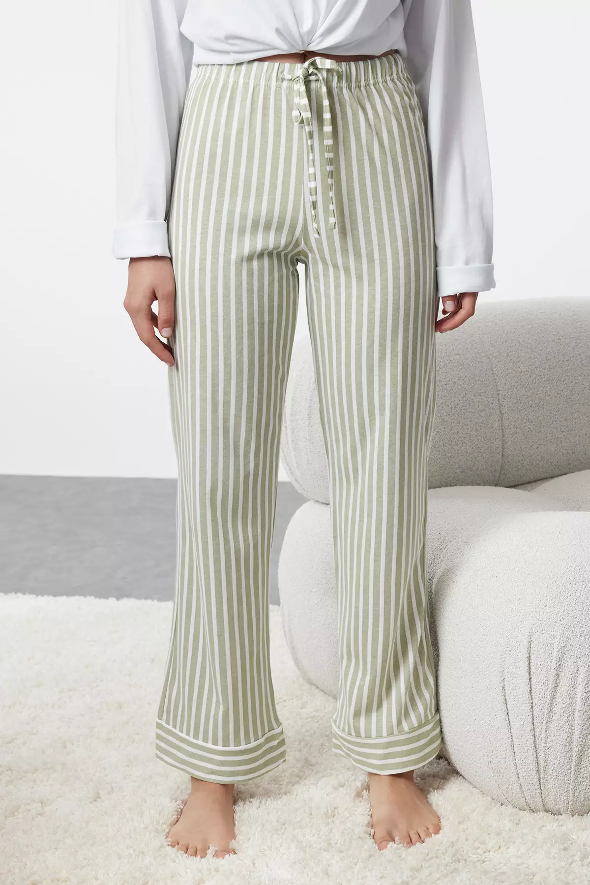 Mint 100% Cotton Striped Knitted Pajama Bottoms THMAW24PJ00001