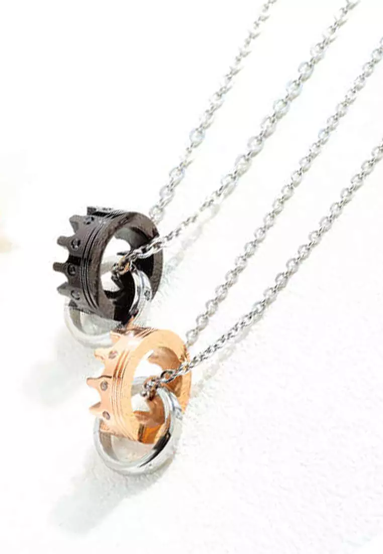 2 in 1 His Queen Her King Crown Charm Couple Necklace Kalung Pasangan Silver