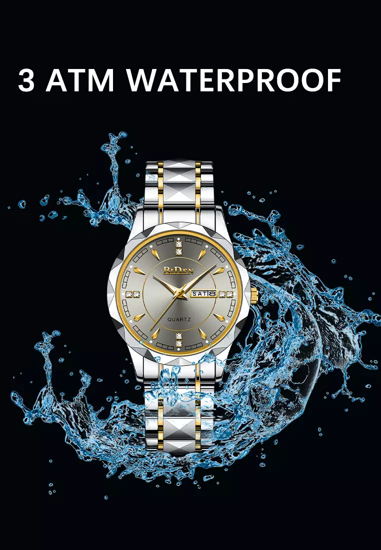 Jam Tangan Pria Anti Air Original Cowok Kalender Bercahaya Analog Luminous Stainless Steel Men Watch abu-abu