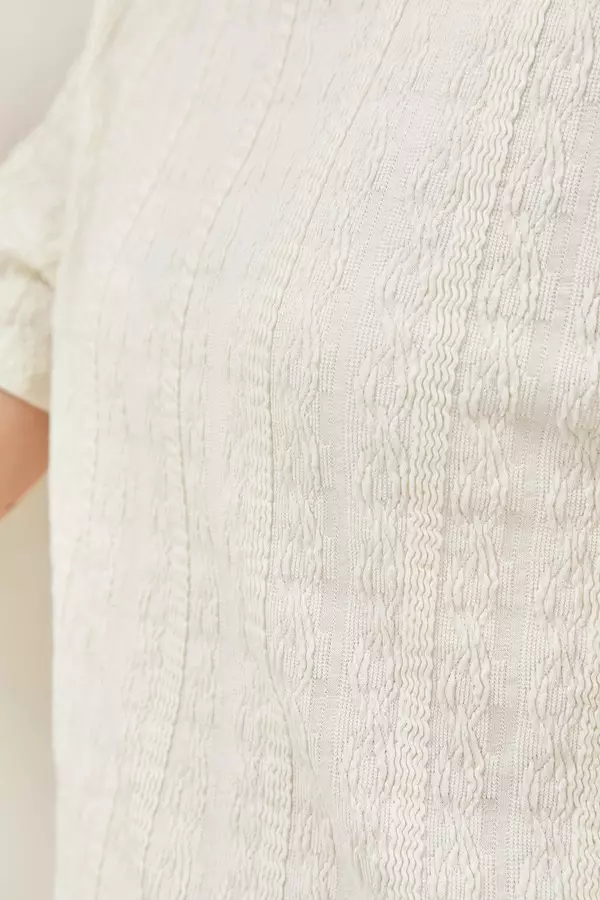 Minimal Sonya Textured Knit Blouse - Offwhite