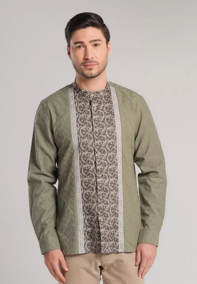 MOC Kemeja Koko Lengan Panjang Pria Syahid - Olive