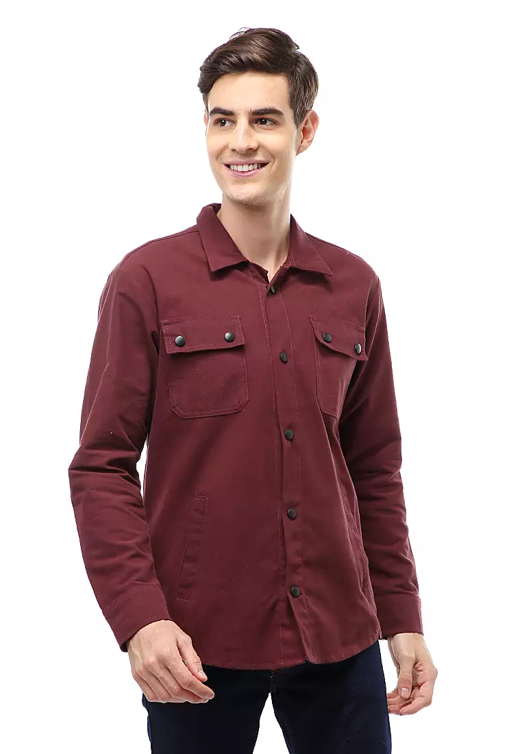 Clover Outerwear Jacket Pria Simple Design Material Canvas Suede ORIGINAL - Maroon