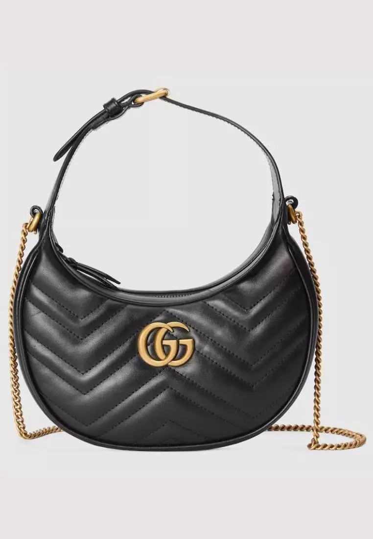 Gucci GG Marmont Half-Moon Shaped Mini Bag Black