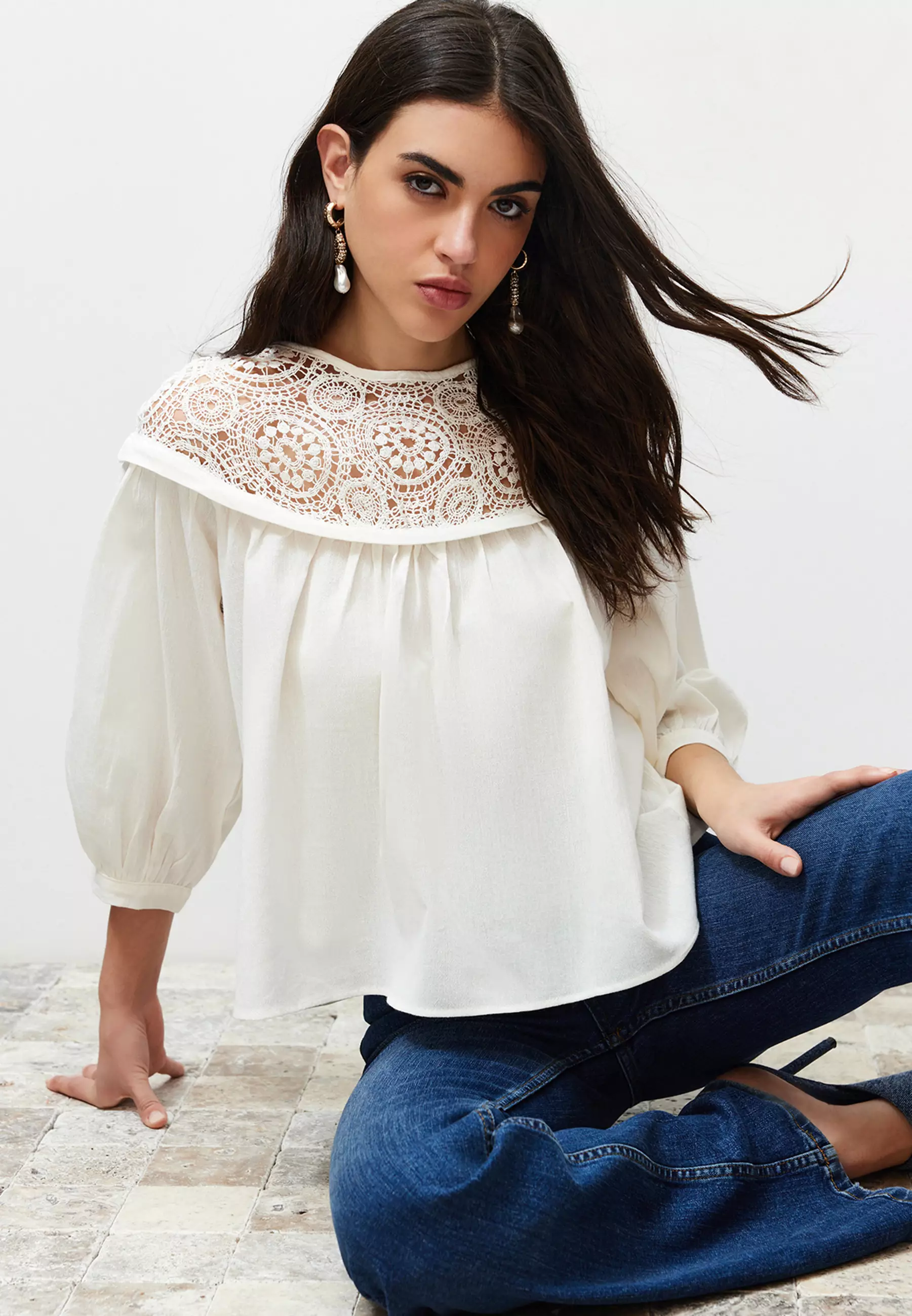 Buy Trendyol Muslin Crochet Blouse Online | ZALORA Malaysia