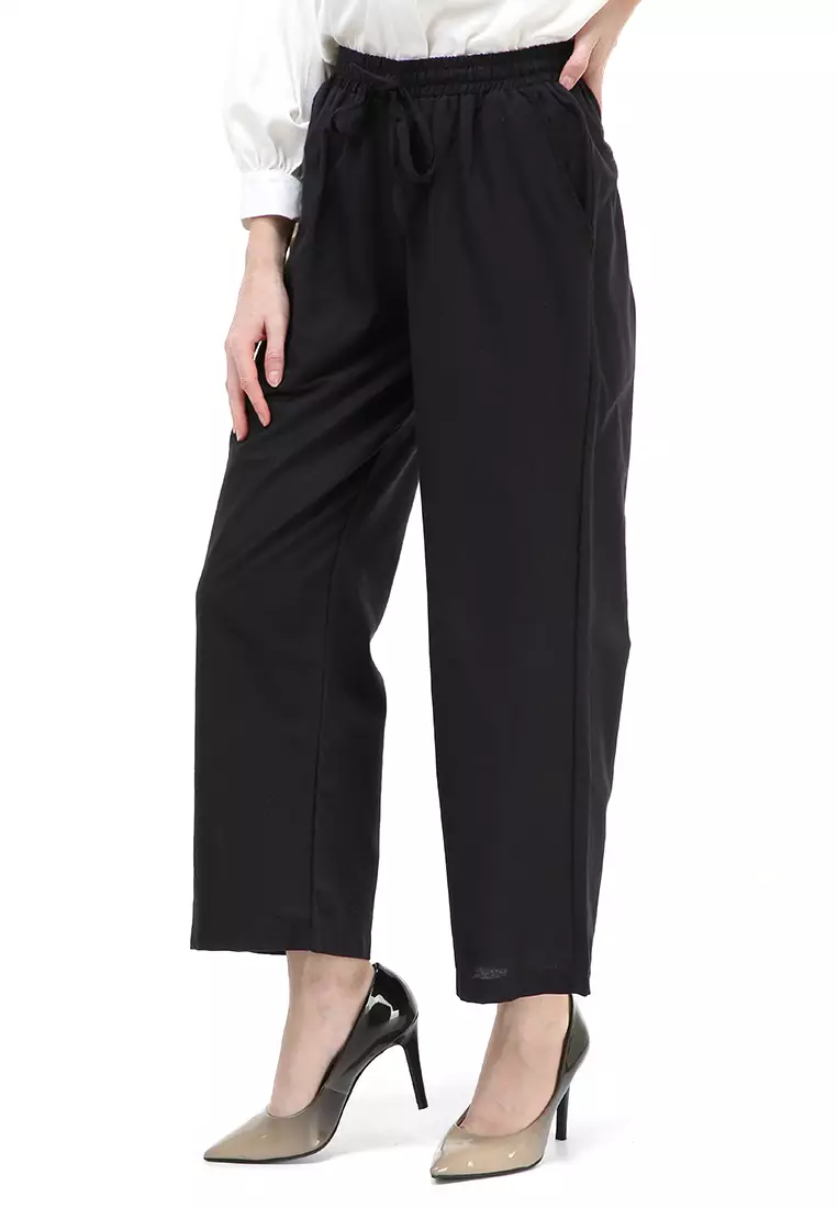Ulfa Celana Kulot Straight Legged Pants Bawahan Wanita Premium Quality - Black