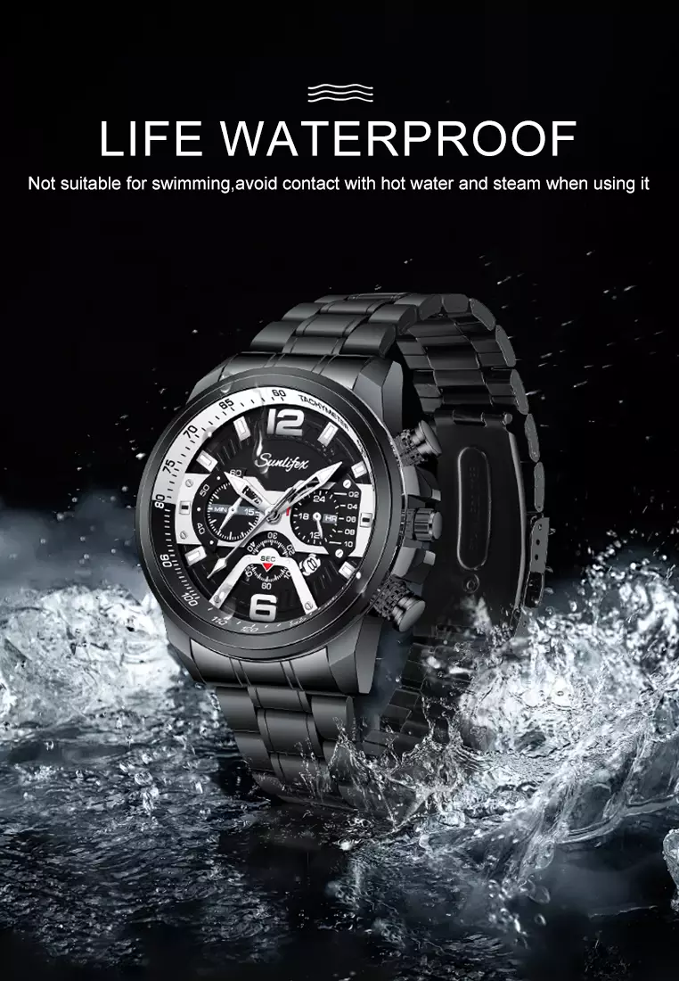 Jam Tangan Pria 9033 Kalender Kasual Kemewahan Tali Stainless Steel Anti Air Jam Tangan Cowok blacksilver