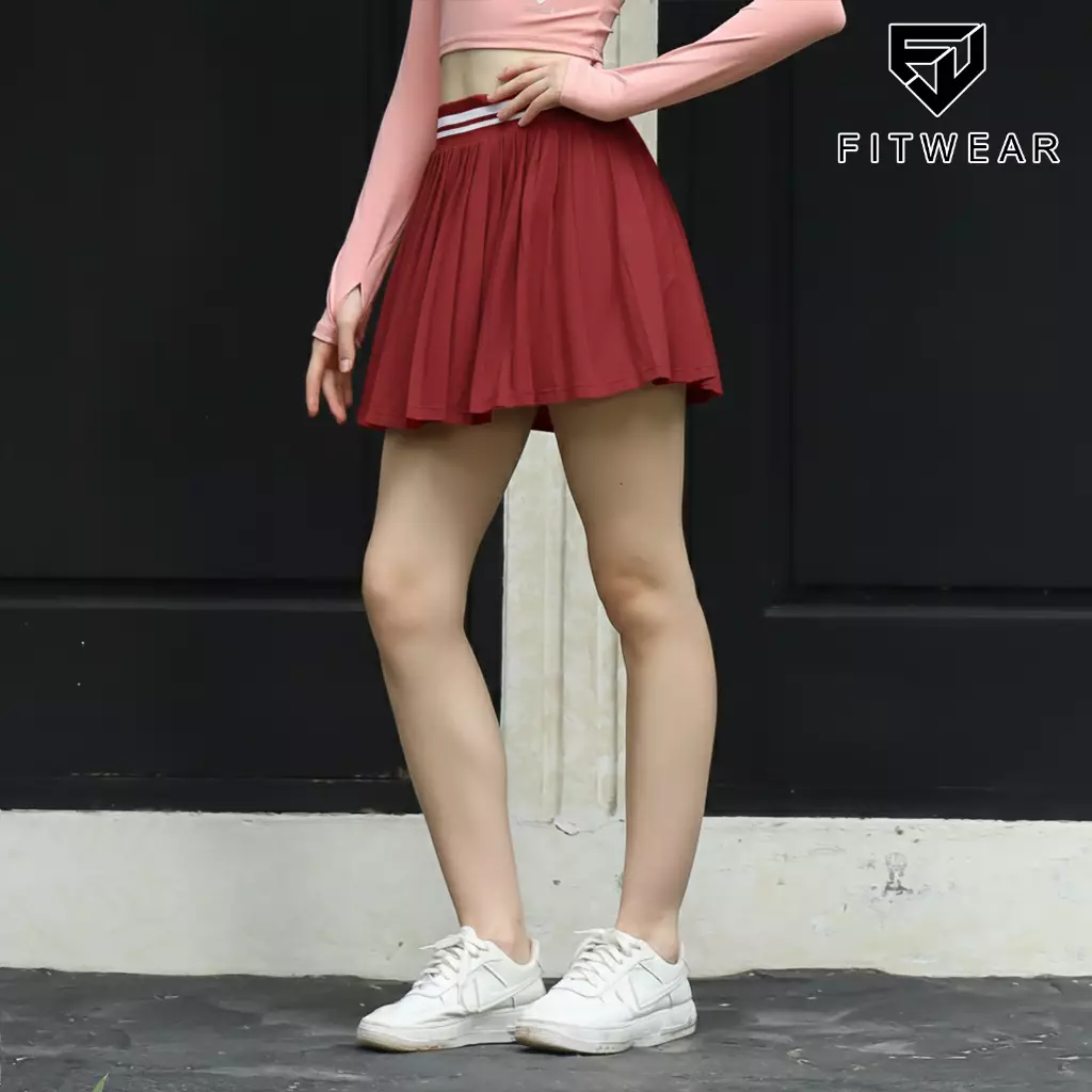 Fitwear Rok + Inner Padel Wanita Olahraga XAVIERA MEDIUM PLEATS - SAFFRON RED