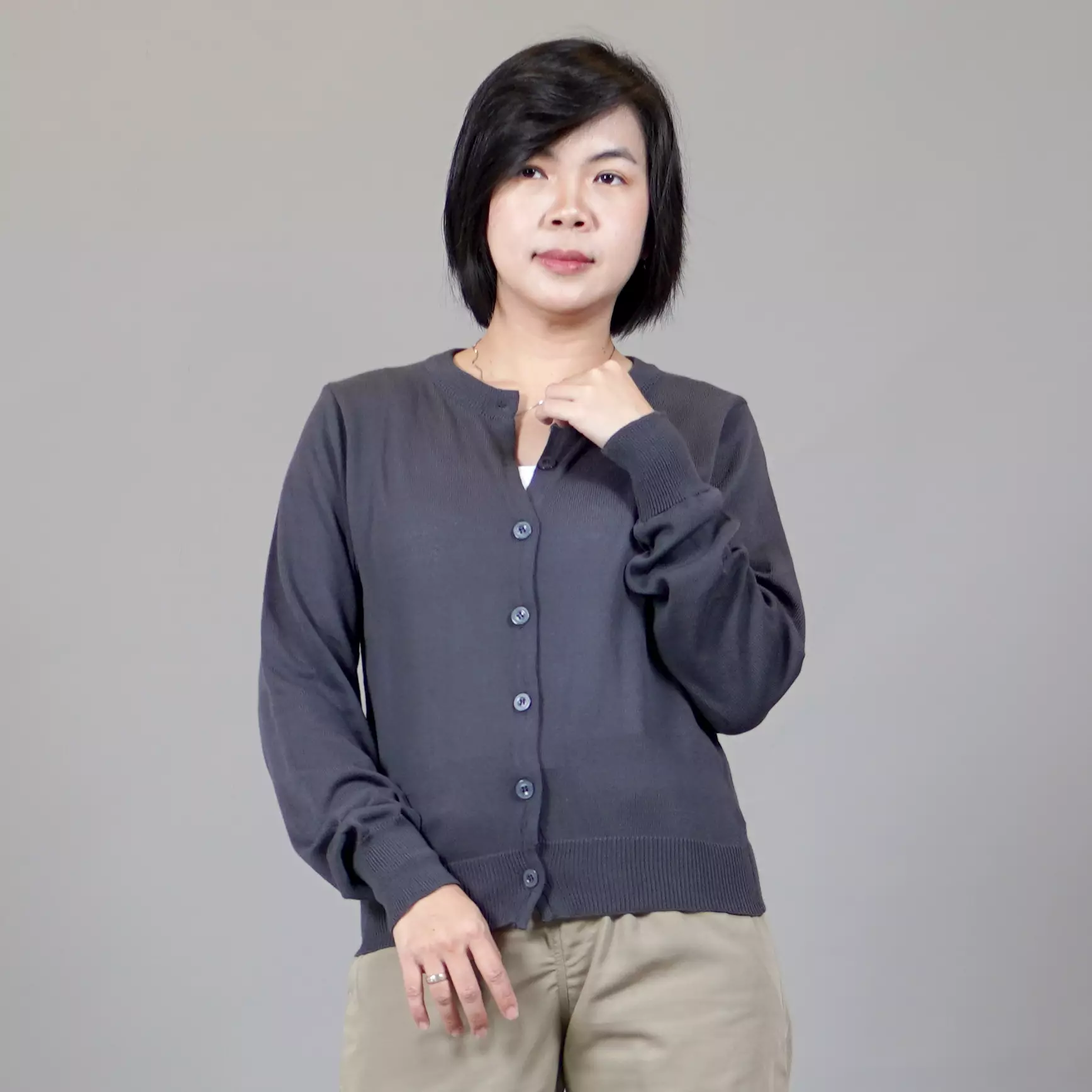  SANDRA Knit Cardigan O Neck Kardigan Rajut Wanita Leher O - ABU TUA