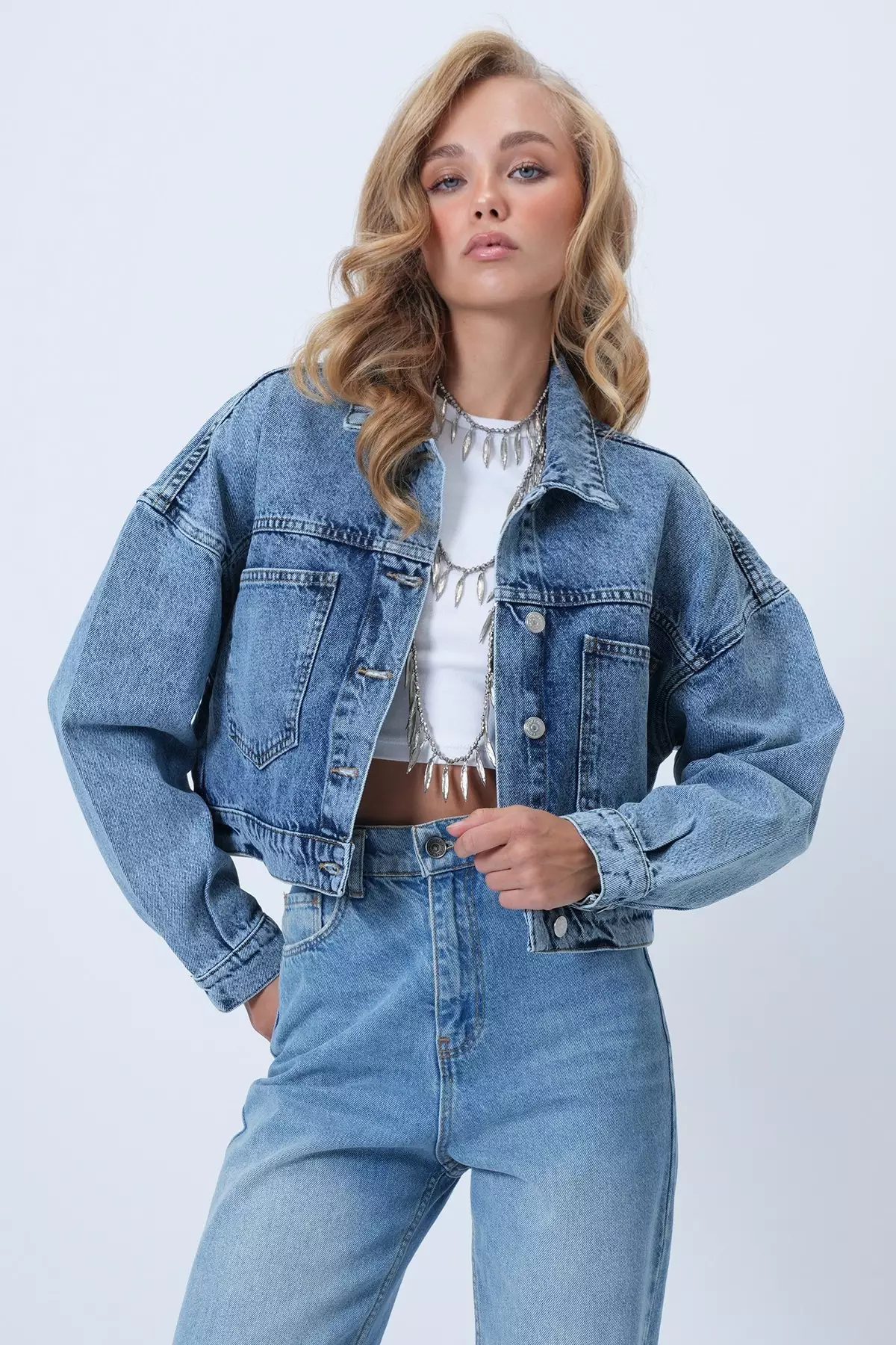 Women's Light Blue Trucker Denim Jacket Alc-X14478