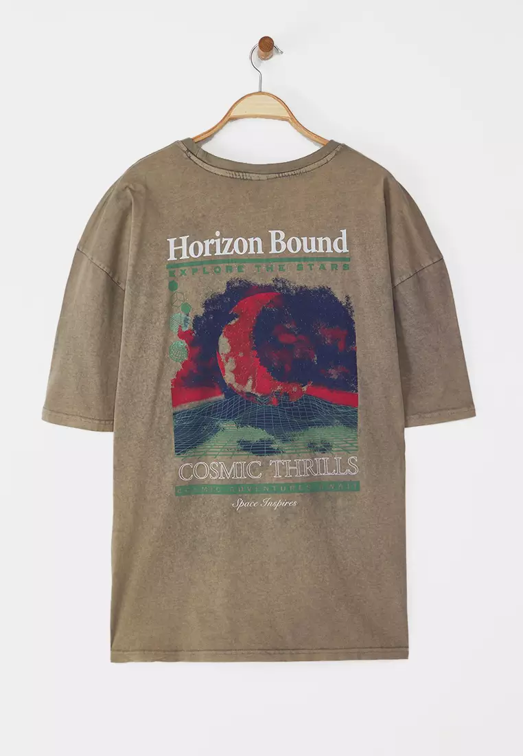 Plus Size Mink Knit Oversize/Wide Cut With Aged/Faded Effect 100% Cotton T-shirt TMNSS25BF00016