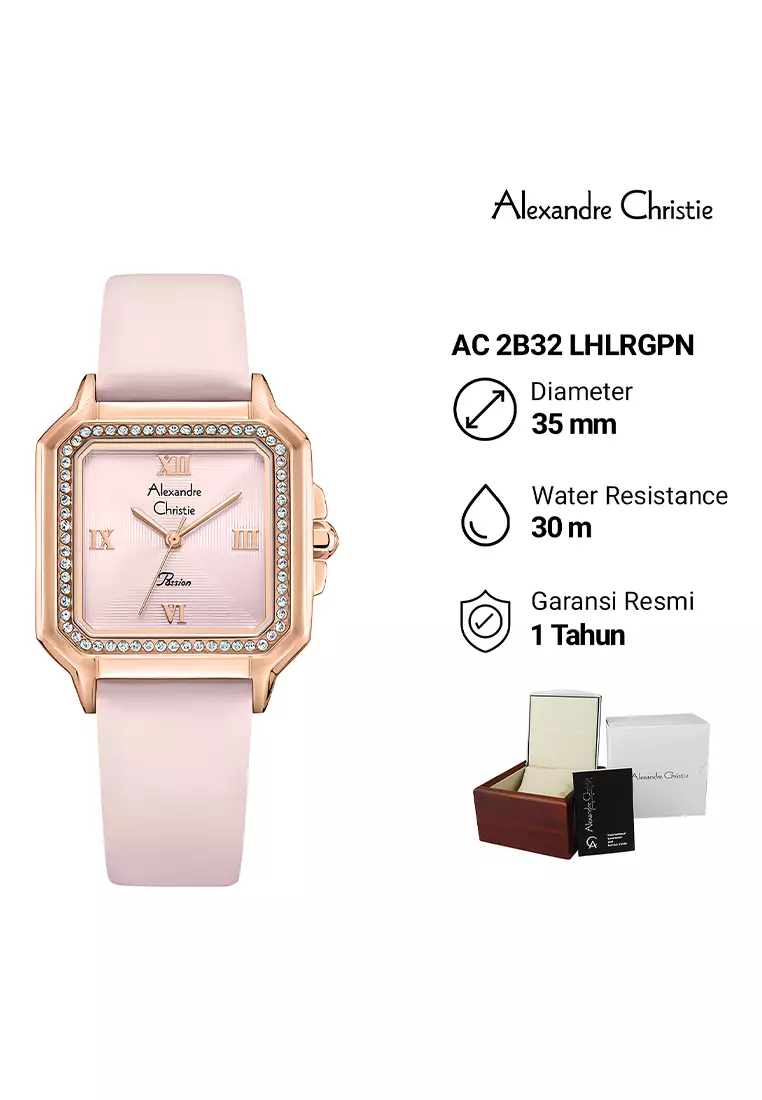 Alexandre Christie Jam Tangan Analog Wanita - Rosegold Pink Leather Strap - 2B32 LHLRGPN