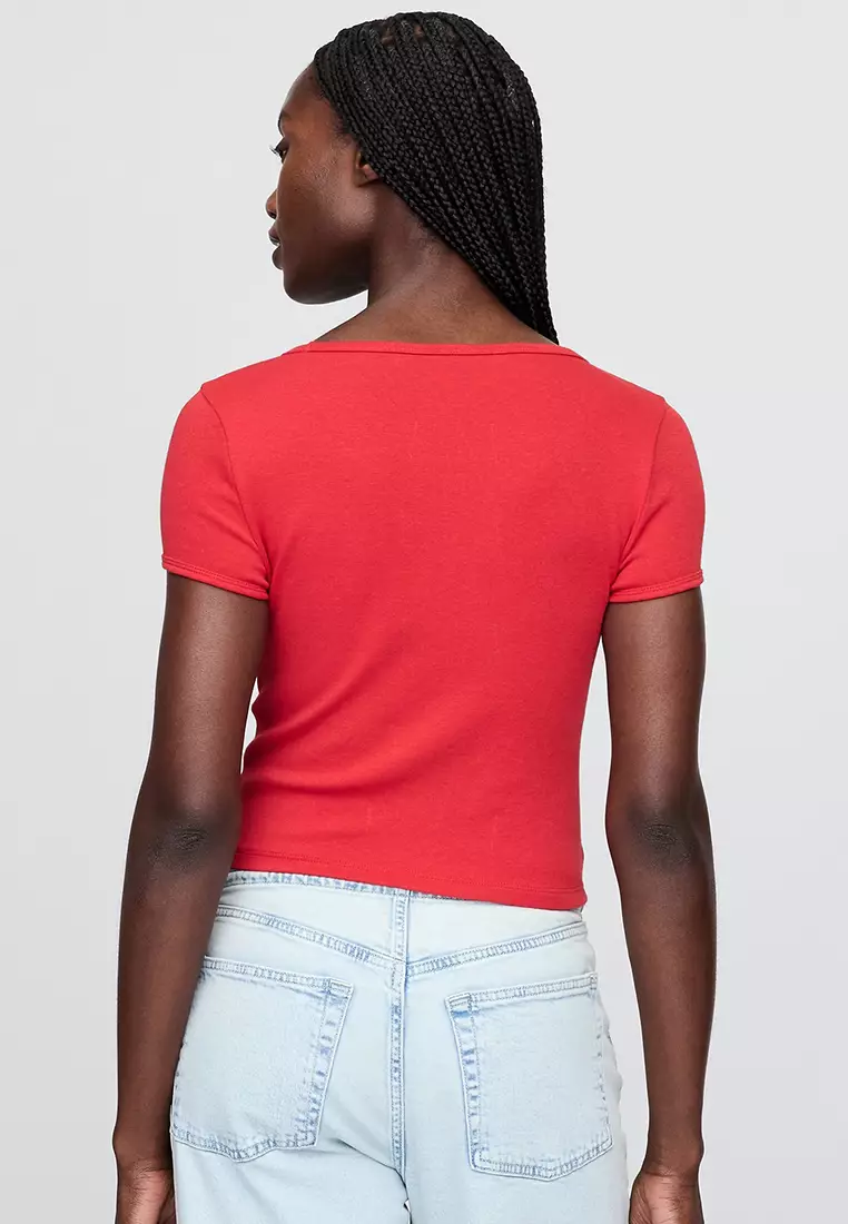 Cropped Scoop Neck T-Shirt