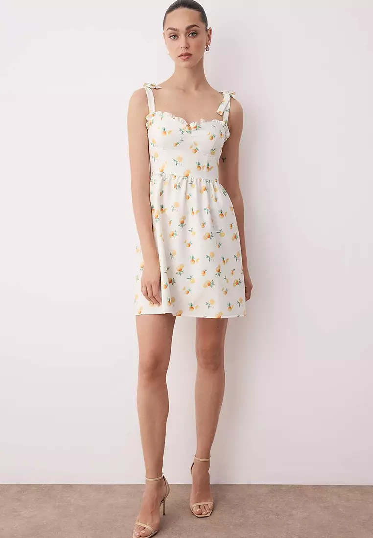 Printed Tie Straps Mini Dress