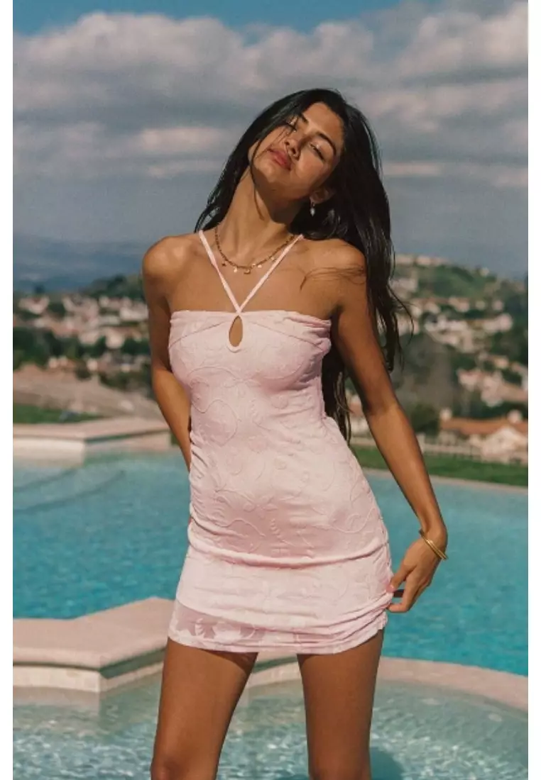 Stevie Halter Mini Dress / Peach Tulip Jacquard