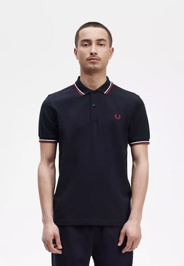 Fred Perry M3600 Twin Tipped Fred Perry Shirt (Navy / Snow White / Burnt  Red)