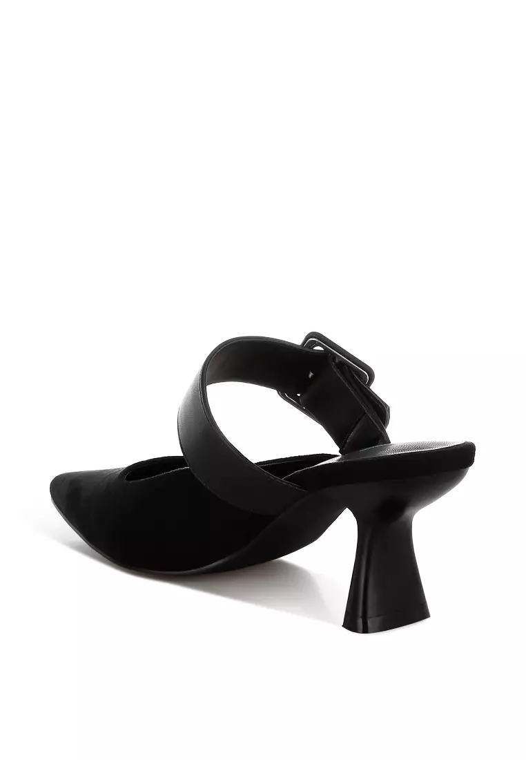 Sepatu Mules Runcing Microfiber Warna Hitam