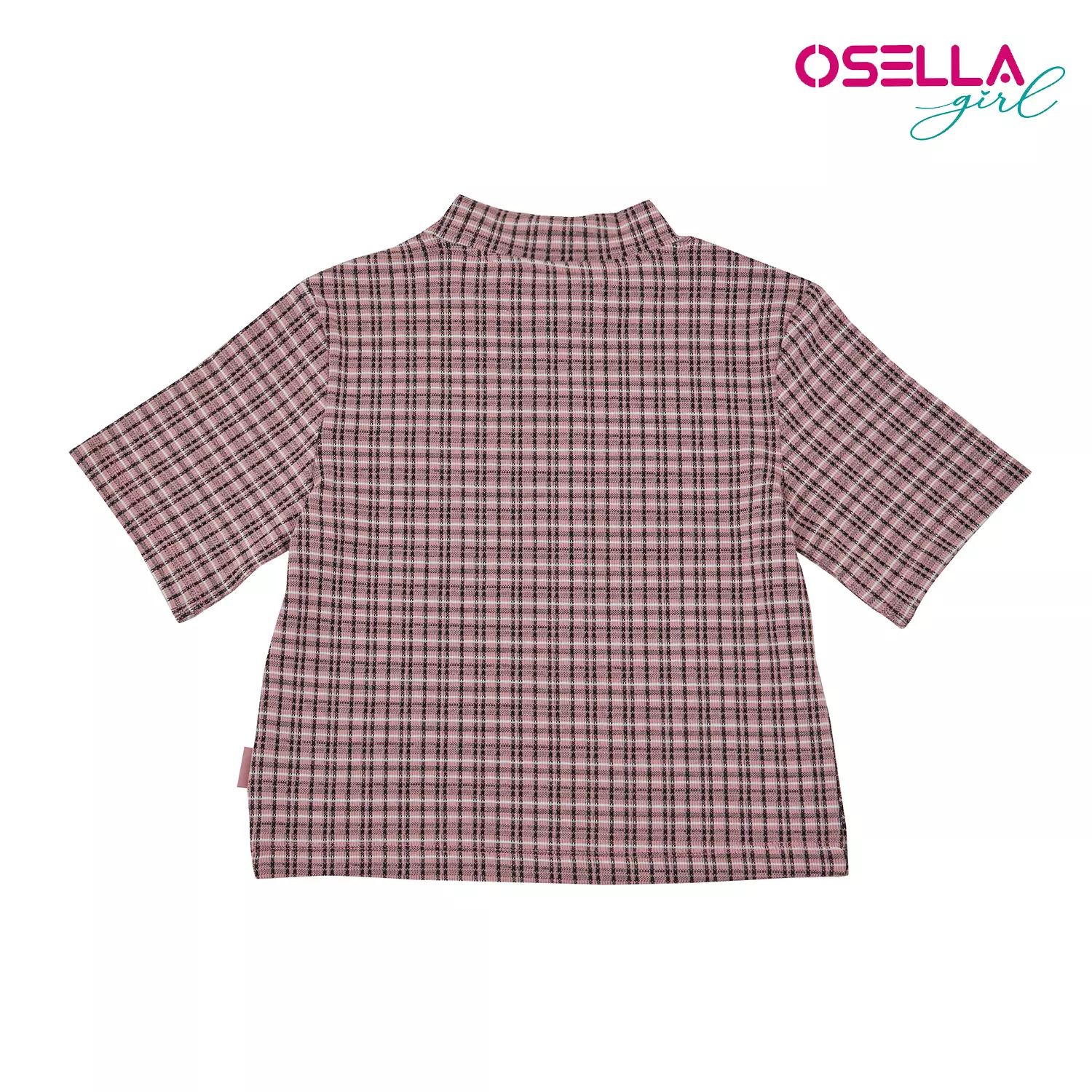 [NEW] Osella Plaid Pattern Mock Neck T-shirt In Pink 2371401313 | Kaos Anak Perempuan