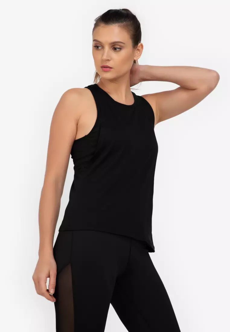 Buy Women Polyester Basic Gym Tank Tops - Black Online
