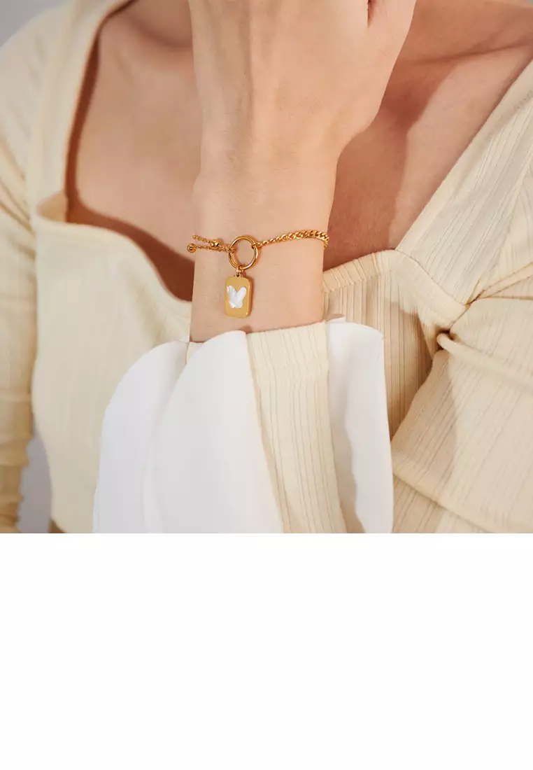 Fashion and Simple Plated Gold 316L Stainless Steel Butterfly Geometric Square Bracelet