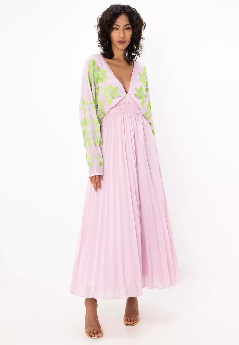 Batwing Pleated Maxi Dress