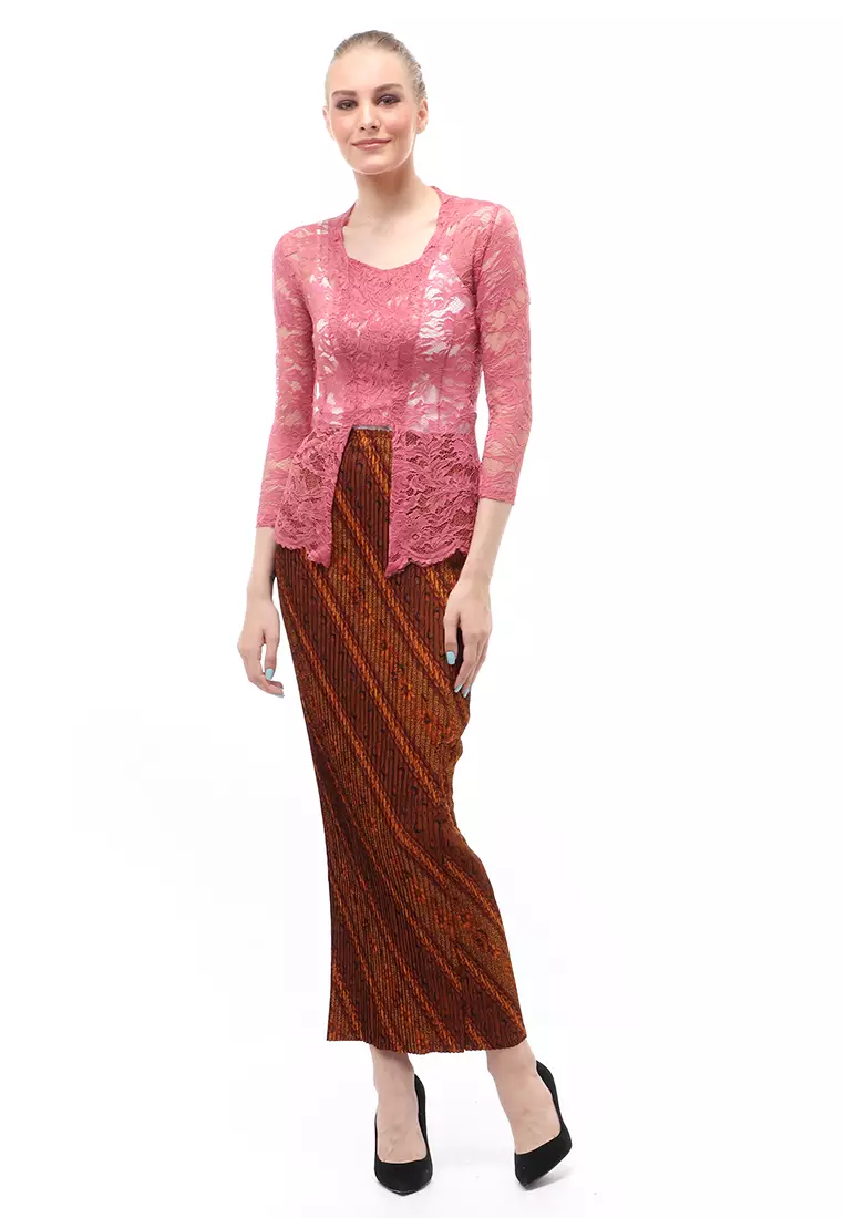Hara Kebaya Seri 2 Motif Brokat Long Sleeves Atasan Wanita Transparan Premium Quality - Dusty Pink