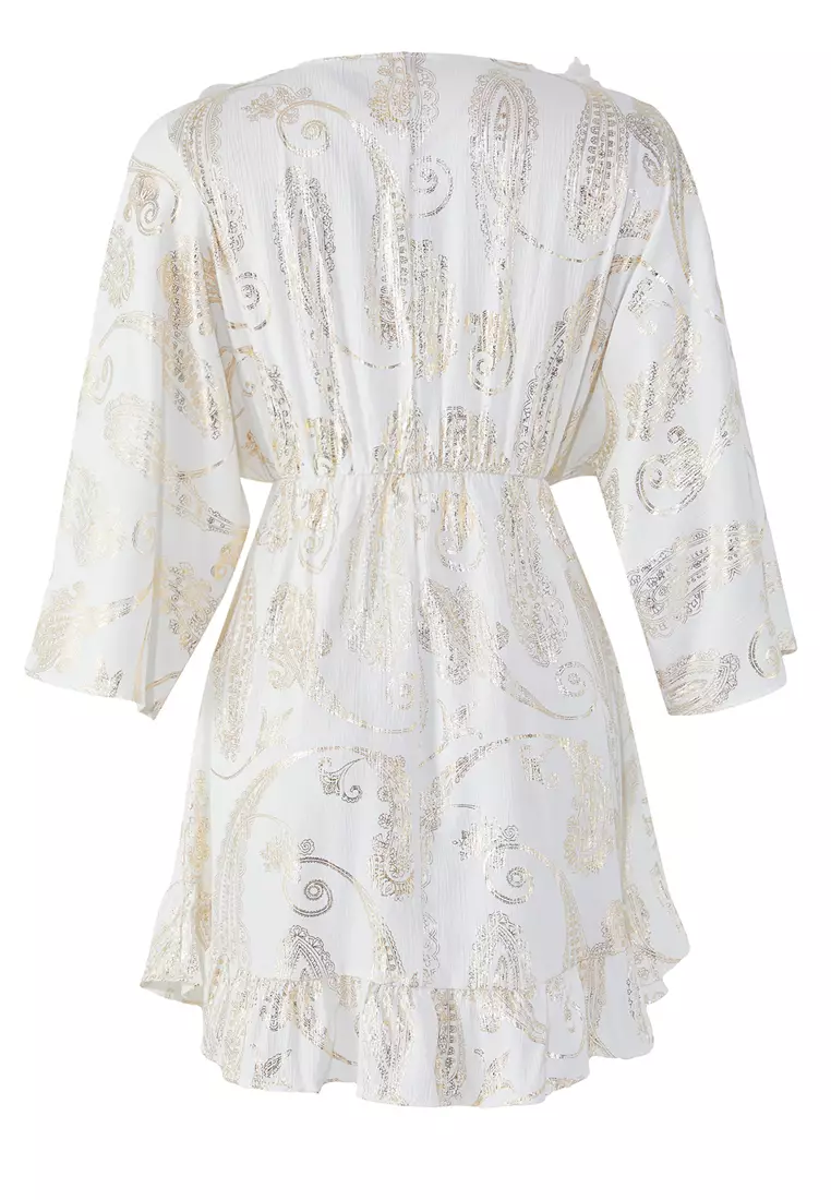 Shawl Patterned Mini Woven Tassel Accessory Beach Dress TBESS25EL00096